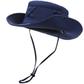 Wide brim outdoor sun hat in navy blue with adjustable chin strap for hiking and camping - One Size 58cm / Blue