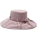 Women's pink wide brim foldable sun hat with bow tie decoration and breathable texture - One Size 58cm / Pink