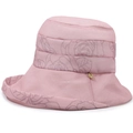 Pink sun hat with grey rose patterns and golden leaf charm for women summer sun protection - One Size / Pink