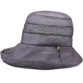 Women's UV protection wide-brim sun hat featuring purple floral texture and leaf pendant - One Size / Gray