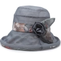 Sombrero de sol gris oscuro transpirable para mujeres mayores con cinta floral y malla - Talla única / Gris