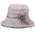 Chapeau de soleil respirant violet clair pour femmes âgées avec détails floraux - Taille unique / Beige