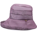 Women's wide brim purple sun hat with leaf pattern and gold leaf charm detail - One Size / Purple
