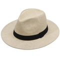 Classic woven beige straw cowboy hat with black ribbon band and wide brim for sun protection - Beige