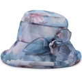 Women's summer floral chiffon sun hat with elegant large flower trim in sky blue - One Size 58cm / Blue