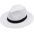 Breathable white woven straw cowboy hat with black ribbon band for sun protection - White