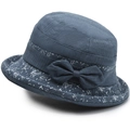 Chapeau cloche bleu marine avec nœud décoratif et motifs de lignes blanches abstraites - Taille Unique (58cm) / Bleu