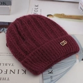 Winter wine red knitted beanie with soft mohair texture and golden metal buckle - Elastic 56-60cm / Double Stripe Light Purple
