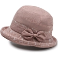 Chapeau cloche élégant pour femmes d'âge mûr en tissu texturé avec nœud décoratif - Taille Unique (58cm) / Khaki