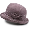 Chapeau cloche violet élégant pour femmes avec motifs imprimés et nœud décoratif latéral - Taille Unique (58cm) / Violet