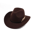Detailed close-up of a brown wool fedora hat featuring a gold leaf accessory on band - One Size (57-58cm) / Shark Fin Pattern Band Style / Coffee