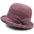 Chapeau cloche bordeaux élégant pour femmes âgées avec ruban floral et nœud latéral - Taille Unique (58cm) / Rouge Rose