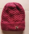 Winter knitted beanie for women in wine red with soft plush lining and metal buckle - Elastic 56-60cm / Wine Red Jacquard