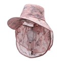 Roze zonnehoed met brede rand, bloemenprint en gezichtsbescherming voor UV-straling - Eén maat / Lichtroze