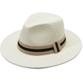 Sombrero fedora clásico de paja tejida crema con banda a rayas para el verano - Talla Única 58cm / Blanco Roto