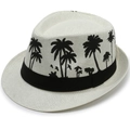 Cappello in paglia beige da uomo con motivi di palme nere e nastro decorativo per l'estate - Taglia unica / Bianco Sporco con Palma da Cocco