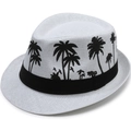 Cappello di paglia jazz da uomo con motivo a palme nere e nastro per la spiaggia estiva - Taglia unica / Bianco con Palma da Cocco