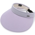 Detail view of lavender sun hat showing woven texture, side logo plate and interior label - Adjustable 57-59cm / Purple