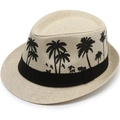 Cappello fedora in paglia da uomo con ricamo di palma nera e nastro decorativo estivo - Taglia unica / Beige con Palma da Cocco