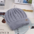 Gray knitted beanie with fleece lining and gold metal buckle detail for winter comfort - Elastic 56-60cm / Double Stripe Gray