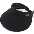 Women black wide brim sun hat with anti-UV protection and silver embossed logo brand - Adjustable 57-59cm / Black