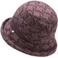 Deep purple floral jacquard cloche hat for women with a heart-shaped LOVE metal buckle - One Size(Adjustable) / Purple