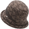 Elegant brown jacquard wool felt bucket hat with a stylish silver decorative metal logo - One Size(Adjustable) / Khaki