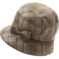 Women's vintage brown plaid bucket hat with elegant side bow on a white background - One Size(Adjustable) / Khaki