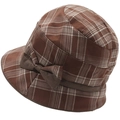 Classic brown plaid fisherman hat for women with a delicate matching side bow detail - One Size(Adjustable) / Brown