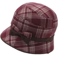 Burgundy checkered cloche bucket hat with vintage bow and brown edging for women - One Size(Adjustable) / Red