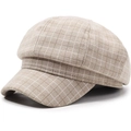 Britse geruite krantenjongenspet voor dames in kaki wolmix met een vintage uitstraling - Verstelbaar 56-58cm / Broken Wit