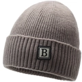 Heren winter gebreide muts met B-label warm grijsbruin fleece voering ribgebreide muts - Elastisch 56-60cm / Khaki