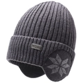 Donkergrijze gebreide wintermuts voor heren met oorkleppen en sneeuwvlokpatroon - Eén Maat (56-60cm) / Middelgrijs
