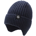 Donkerblauwe wintergebreide muts voor heren met oorbescherming en een witte sneeuwvlokpatch - Eén maat / Blauw