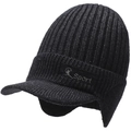 Heren winter gebreide baseballpet met oorkleppen en Sport-logo in zwart - Eén Maat (Elastisch 56-59cm) / donkergrijs