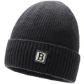 Donkergrijze gebreide wintermuts voor heren met ribstructuur en letter B patch - Elastisch 56-60cm / Grijs