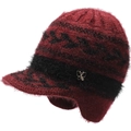 Gebreide jacquard wintermuts voor dames met oorkleppen en strik in bordeauxrode kleur - Elastisch 56-59cm / Rood