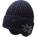 Heren gebreide wintermuts met oorflappen, sneeuwvlokpatronen en warme voering - Eén Maat (56-60cm) / Blauw