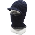 Men's thick fleece knit balaclava hat with brim and ear flaps for winter riding - Elastic 56-60cm / Blue (With Brim)