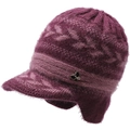 Gebreide bordeaux muts voor dames met oorkleppen, klep en metalen vlinderversiering - Elastisch 56-59cm / Paars