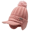 Roze gebreide wintermuts met bontpompom en oorkleppen voor bescherming tegen de kou - Elastisch 56-59cm / Roze