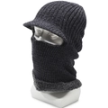 Men's thermal dark grey knit balaclava with brim and thick fleece neck warmer - Elastic 56-60cm / Gray (With Brim)