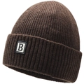Dark brown ribbed knit beanie for men with embroidered B patch for winter warmth - Elastic 56-60cm / Brown