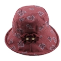 Dark red women's sun hat with lavender leaf print and pearl flower detail - One Size 58cm / Red (Leaf Print)