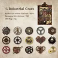 Lot de stickers PET steampunk vintage avec engrenages industriels et mécanismes - Engrenage industriel