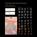 Aesthetic Yinhai Shenghua PET stickers with silver laser foil floral designs, 100pcs pack - Silver Sea Grows Flowers