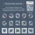 Blue butterfly PET sticker set with 30 pieces of floral frames for DIY journaling - Phantom Blue Butterfly