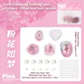 Pink gold-stamped wax seal sticker kit with resin roses and pearls for DIY journaling - Pink Flower Dream