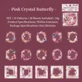 Pink Butterfly PET sticker set with 30 vintage floral and butterfly motifs for journaling - Pink Crystal Butterfly