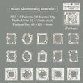 Vintage white butterfly PET stickers in retro frames for scrapbooking journaling 30pcs - White Morpho Butterfly